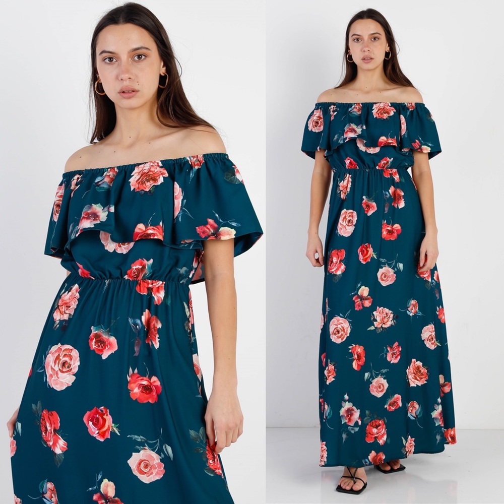 Floral Print Off Shoulder Maxi Dress